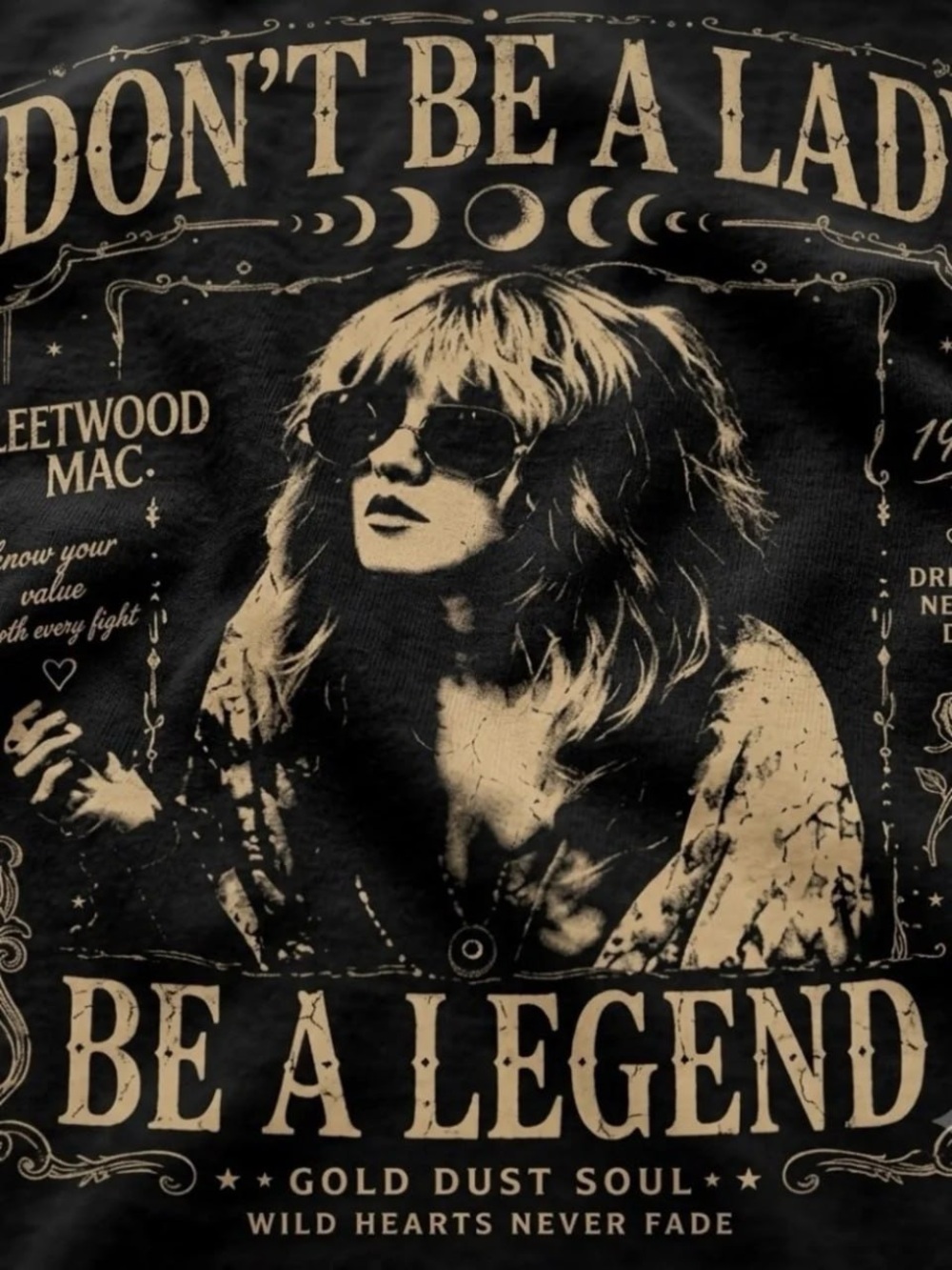 Gildan Black Tee with Fleetwood Mac Don't Be A Lady Graphic - Picture 2 of 2